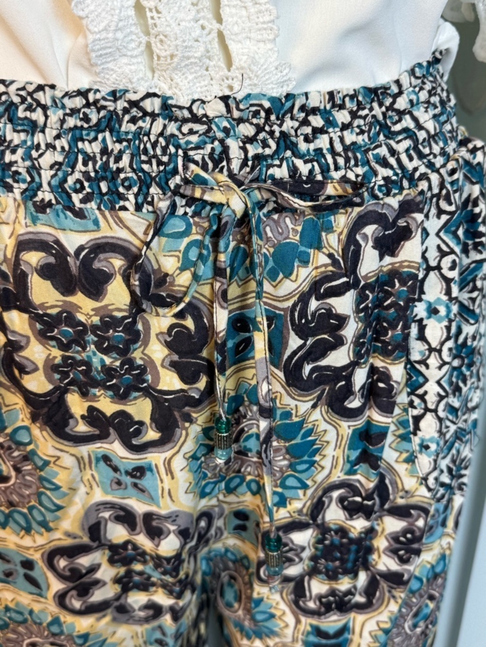 Angie Teal Multi Boho Elastic-Waist Joggers - Picture 5 of 11